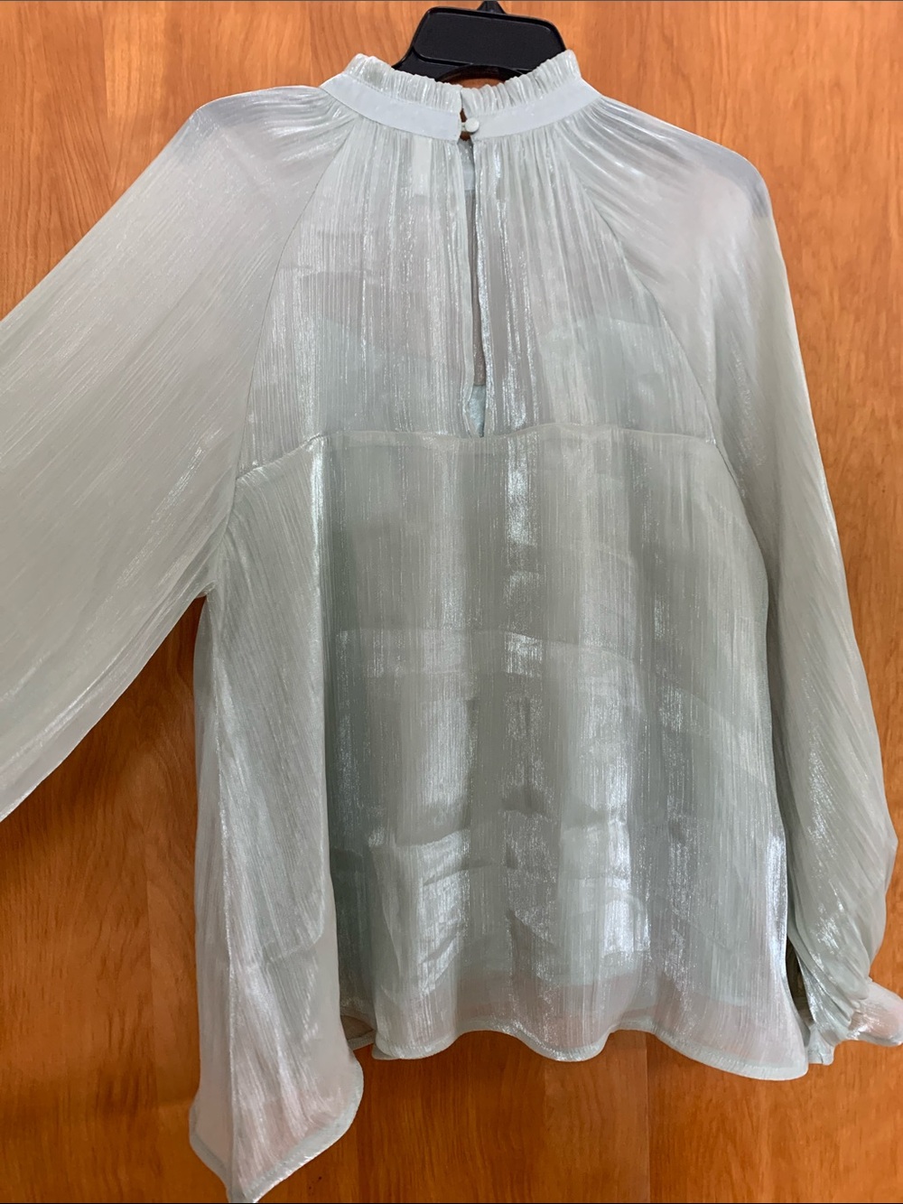 Glam Sheer Satin High-Neck Victorian Blouse Light Mint Romantic Feminine sz L - Picture 4 of 5